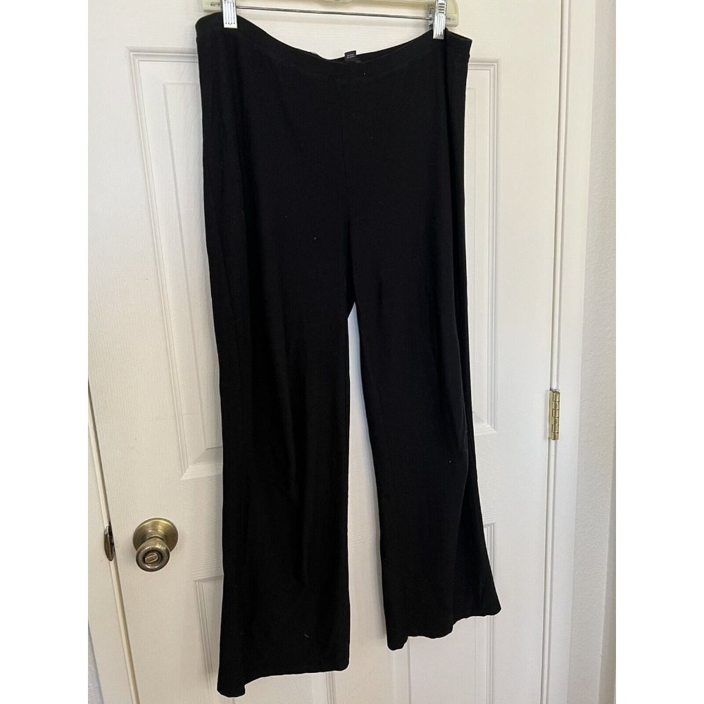 Eileen Fisher Pants Flat Front Pull On Knit Viscose Blend Black Size Medium